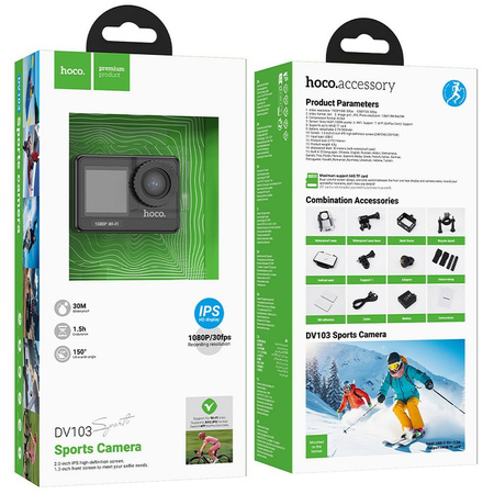 HOCO kamera sportowa z dwoma wyświetlaczami DV103 czarna