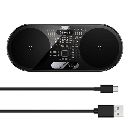 Baseus Digital LED Display podwójna ładowarka bezprzewodowa z cyfrowym wyświetlaczem 20W czarny (WXSX010101)