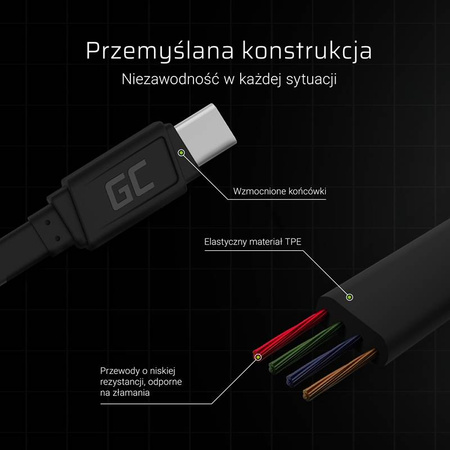 Green Cell GCmatte - Kabel Przewód USB-C 25 cm z obsługą szybkiego ładowania