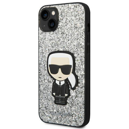 Original Handyhülle IPHONE 14 PLUS Karl Lagerfeld Hardcase Glitter Flakes Ikonik (KLHCP14MGFKPG) silber