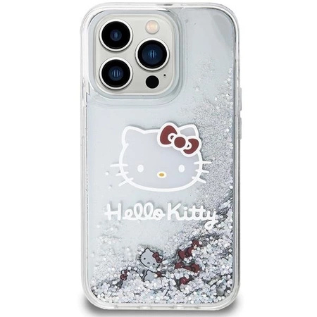 Hello Kitty Liquid Glitter Charms Kitty Head Hülle für iPhone 15 Pro – Silber