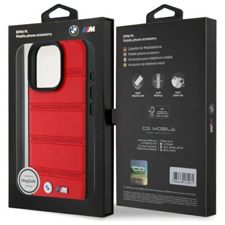 Original Case IPHONE 16 PRO MAX BMW Hardcase M Perforated & Stitched Line MagSafe (BMHMP16X23PUSPR) red