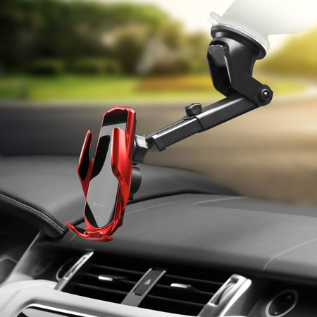 FORCELL uchwyt z ładowaniem indukcyjnym automatyczny + adapt. magnetyczne  HS1 Qi 15W czerwony