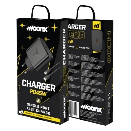 MOONX ładowarka sieciowa MC08 PD 45W 1xUSB-C + kabel USB-C - USB-C Czarny