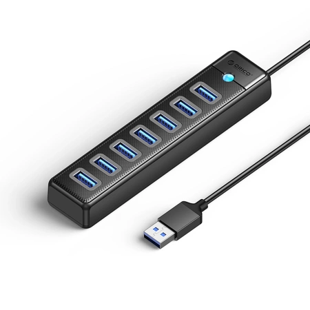 HUB 7-portowy USB-A 3.0 przewód 1M - czarny