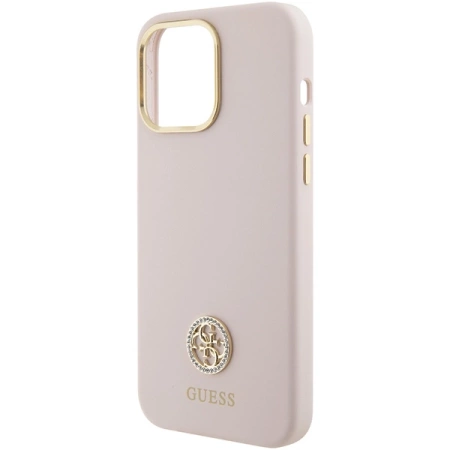 Guess Silicone Logo Strass 4G Case für iPhone 15 Pro Max - Rosa
