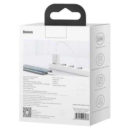 Baseus Super Si szybka ładowarka sieciowa Quick Charge 3.0 Power Delivery 25W 3A + Kabel USB Typ C - USB Typ C 3A 1m biały (TZCCSUP-L02)