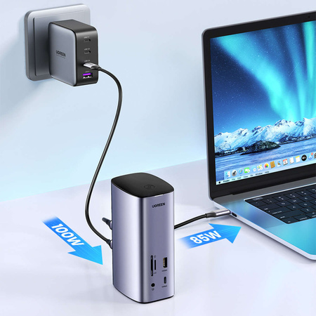 Ugreen Multifunktions-HUB 12in1 USB C USB HDMI DP RJ45 AUX SD TF grau (CM555)