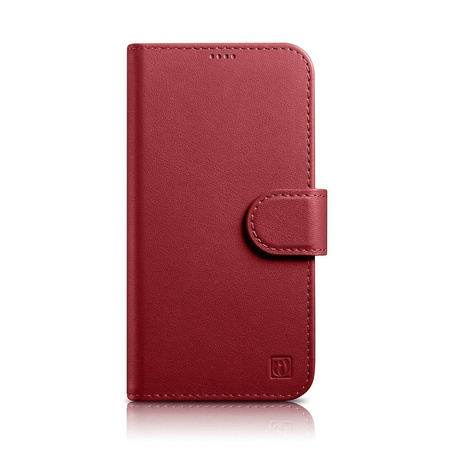 iCarer Wallet Case 2in1 etui iPhone 14 Pro skórzany pokrowiec z klapką Anti-RFID czerwony (WMI14220726-RD)