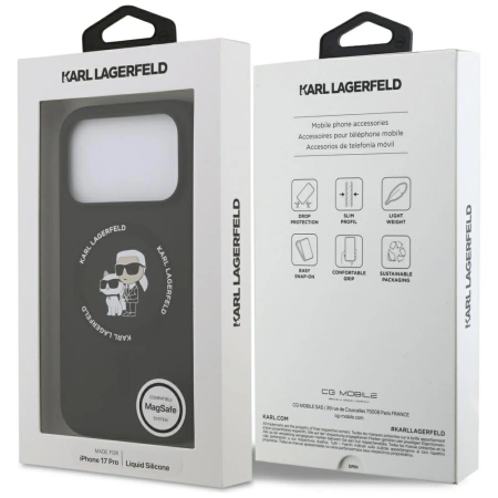 Etui Karl Lagerfeld Silicone Karl&Choupette Ring MagSafe do iPhone 17 Pro - czarne