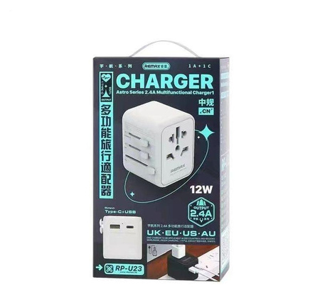 ŁAD PODRÓŻNA REMAX ASTRO SERIES RP-U23 EU/US/CN/AU 2.4A WHITE