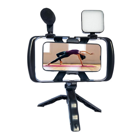 Zestaw / uchwyt selfie z pilotem na bluetooth tripod do transmisji na żywo z lampą LED, mikrofonem, pilotem TL-49T