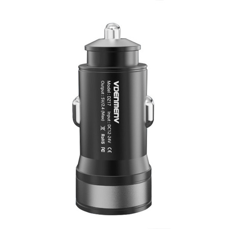 ŁADOWARKA SAMOCHODOWA 2,4A CZARNA DENMEN 2400mA DUAL 2XUSB DZ17