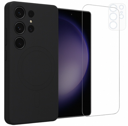 Etui do Samsung S24 Ultra czarne MagSafe + Szkło na ekran + Szkło na aparat