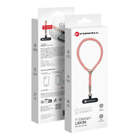 Smycz do telefonu na nadgarstek z regulacją długości Forcell F-Design L8X36 (max 18cm w pętli) różowo biała