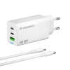 Wozinsky GaN 65W Charger with 2xUSB-C USB Ports with 65W CC Cable - White