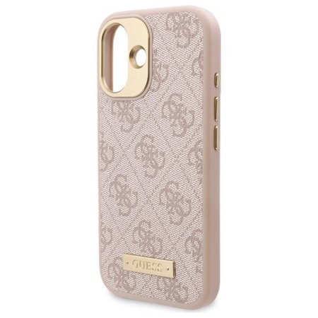 Original Handyhülle IPHONE 16 Guess Hardcase 4G Logo Plate MagSafe (GUHMP16SU4GPRP) rosa