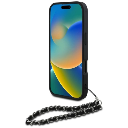 Etui Karl Lagerfeld Saffiano Crystals  w/Chain na iPhone 16 Pro - czarne