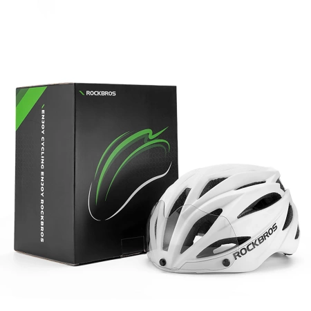 Rockbros Bike Helmet with Visor, Detachable UV Protective Goggles, Unisex - Black/Brown