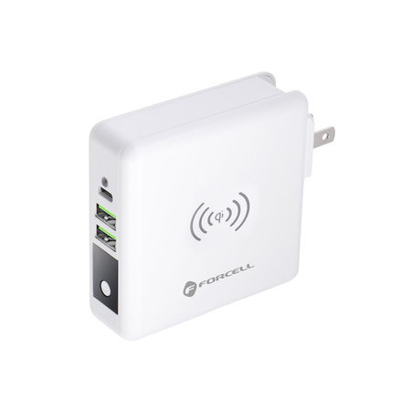 Forcell Wielofunkcyjna Ładowarka 4w1 15W ze złączami USB/USB typ C, power bankiem 8000mAh i ładowaniem bezprzewodowym