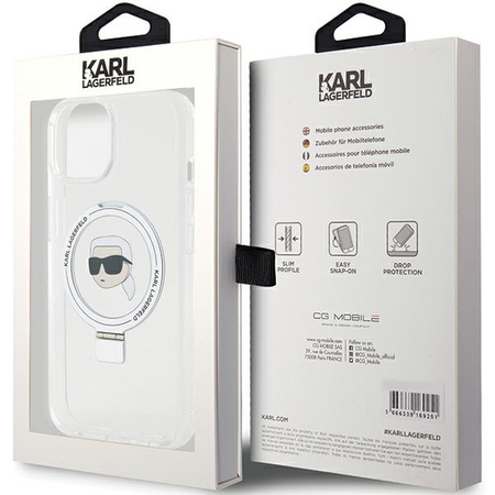 Etui Karl Lagerfeld Ring Stand Karl Head MagSafe do iPhone 15 - białe
