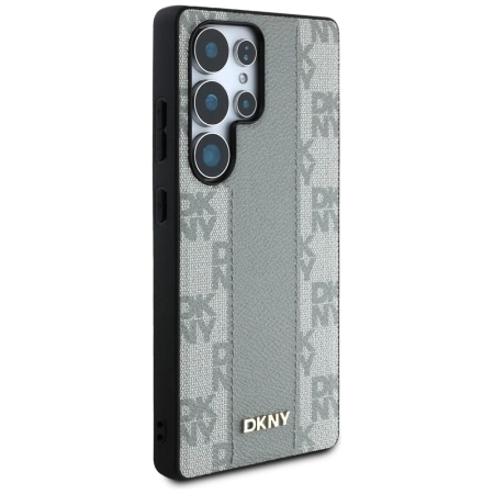 DKNY Leder-MagSafe-Hülle mit Karomuster für Samsung Galaxy S25 Ultra, Grau