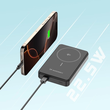 Powerbank Wozinsky WLWP-10KA0Y3S 22,5W PD Qi2 10000 mAh, mit Ständer, 1x USB-A, 1x USB-C - schwarz