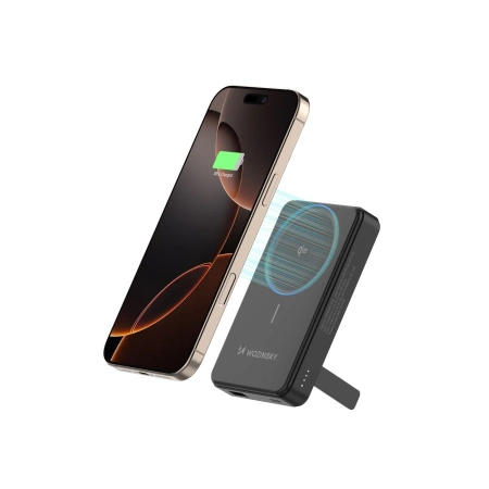 Powerbank Wozinsky WLWP-10KA0Y3S 22,5W PD Qi2 10000 mAh, mit Ständer, 1x USB-A, 1x USB-C - schwarz