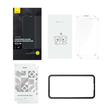 Baseus Set of 2x Tempered Glass for iPhone 14 Pro Max Full Screen with Speaker Cover 0.3mm + Mounting Frame