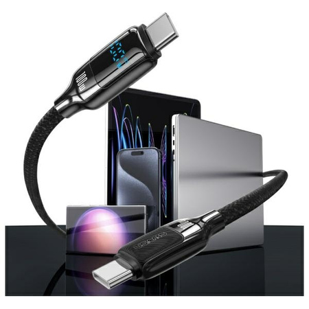 USAMS Kabel USB-C na USB-C 100W 1,2m Digital Display Zinc Alloy Fast Charging Data Cable HX Series SJ742USB01 (US-SJ742) czarny