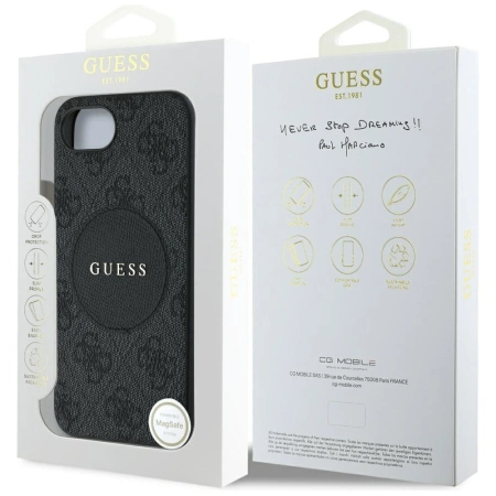 Guess 4G Circle Classic Logo MagSafe case for iPhone 16e - black
