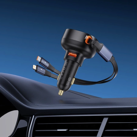 Baseus Enjoyment USB-A-Autoladegerät mit USB-C/ Lightning -60-W-Kabel – Schwarz