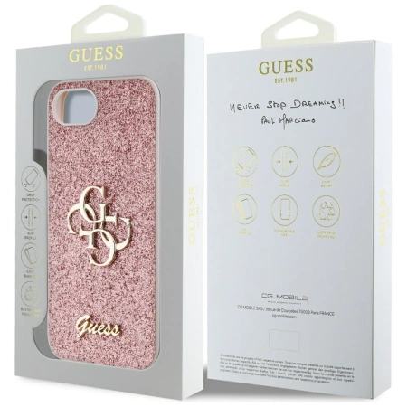 Guess Fixed Glitter Big 4G iPhone 16e Case - Pink