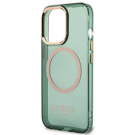 Original Handyhülle IPHONE 13 PRO Guess Hard Case Gold Outline Translucent MagSafe (GUHMP13LHTCMA) khaki
