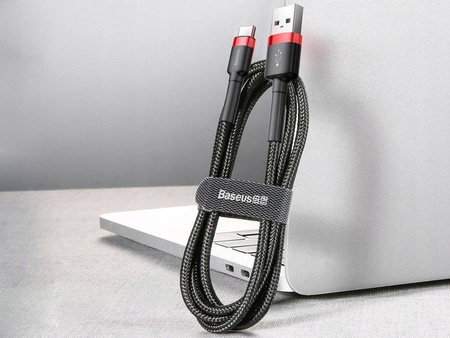 Nylonowy kabel przewód USB TYP C 3A 0.5M Szybkie Ładowanie Quick Charge 3.0 czerwono-czarny Baseus CATKLF-A91