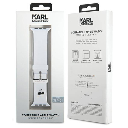 Armband für APPLE WATCH 4 / 5 / 6 / 7 / 8 / SE (38 / 40 / 41 MM) Karl Lagerfeld Strap 3D Rubber Choupette Head (Klawmsslcnh) weiß