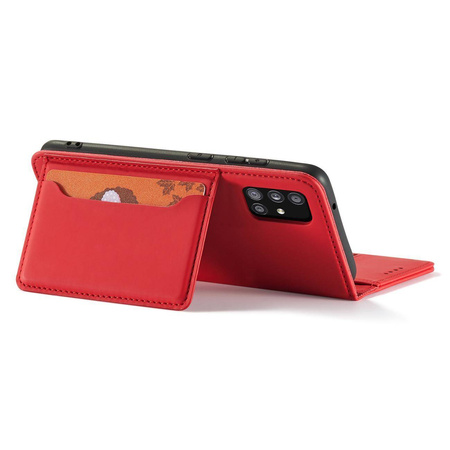 Magnet Kartenetui Hülle für Samsung Galaxy A12 5G Tasche Geldbörse Kartenhalter Rot
