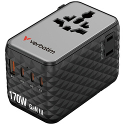 Verbatim Adapter podróżny EU/UK/US GaN   2xUSB-A/3xUSB-C PD 170W czarny 30190