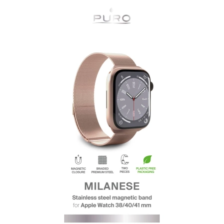 Pasek ze stali nierdzewnej Puro Milanese do Apple Watch 38 / 40 / 41 mm - różowy