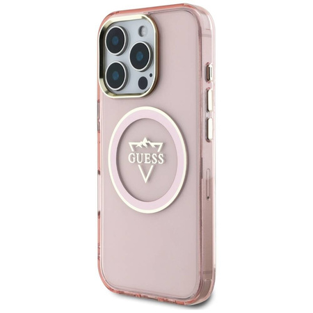 Original Case IPHONE 16 PRO Guess IML Metal Mountain Logo MagSafe pink