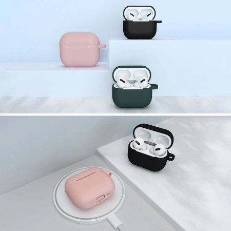 Hülle für AirPods 3 Silikon Softcase für Kopfhörer + Schlüsselanhänger Karabinerverschluss Anhänger schwarz (Hülle D)