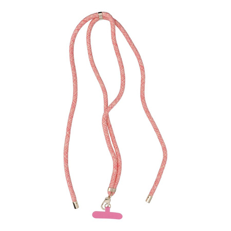 Zawieszka SWING (8mm) do telefonu z regulacją długości / długość sznura 165cm (max 82,5cm w pętli) / na ramię lub szyję - różowo biały