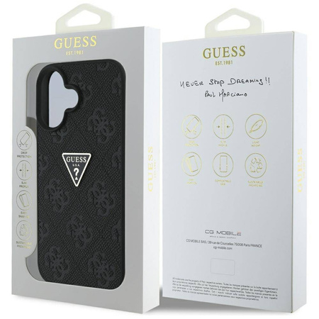 Case IPHONE 16 Guess Hot Stamp 4G Pattern Triangle Metal Logo black