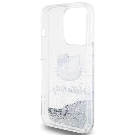 Hello Kitty Liquid Glitter Charms Kitty Head Hülle für iPhone 15 Pro – Silber