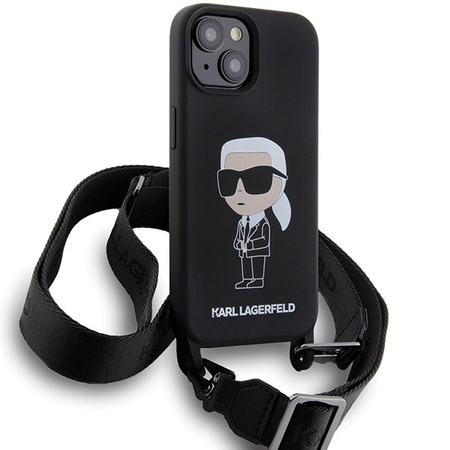 Karl Lagerfeld KLHCP15SSCBSKNK iPhone 15 6,1&quot; Hardcase schwarz/schwarz Crossbody Silikon Ikonik