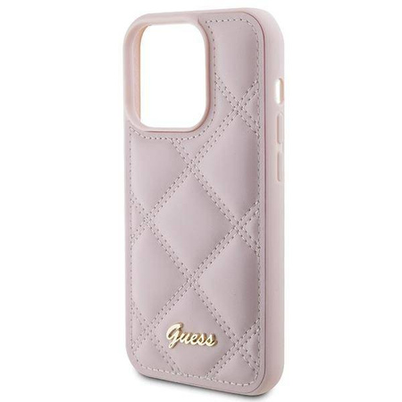 Etui Guess Quilted Metal Logo na iPhone 15 Pro - różowe