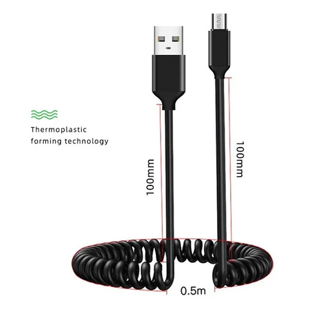 Kabel sprężynowy - USB na Micro USB - 2A 1 metr czarny