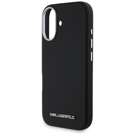 Original Case IPHONE 16 Karl Lagerfeld Saffiano Full Wrapped Elongated Metal Logo MagSafe black