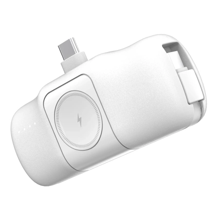 Wozinsky WF16-YCS 5000 mAh 15 W USB-C Mini-Powerbank mit integriertem USB-C-Kabel und Apple Watch Ladegerät – Weiß