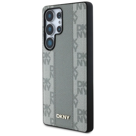 DKNY Leather Checkered Pattern MagSafe Case for Samsung Galaxy S25 Ultra - Gray
